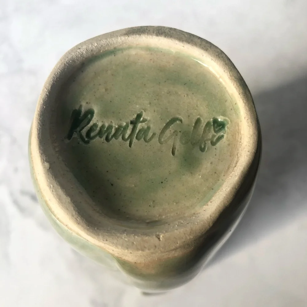 Ceramic Green Glazed 6 inch Vase Signed by Artist